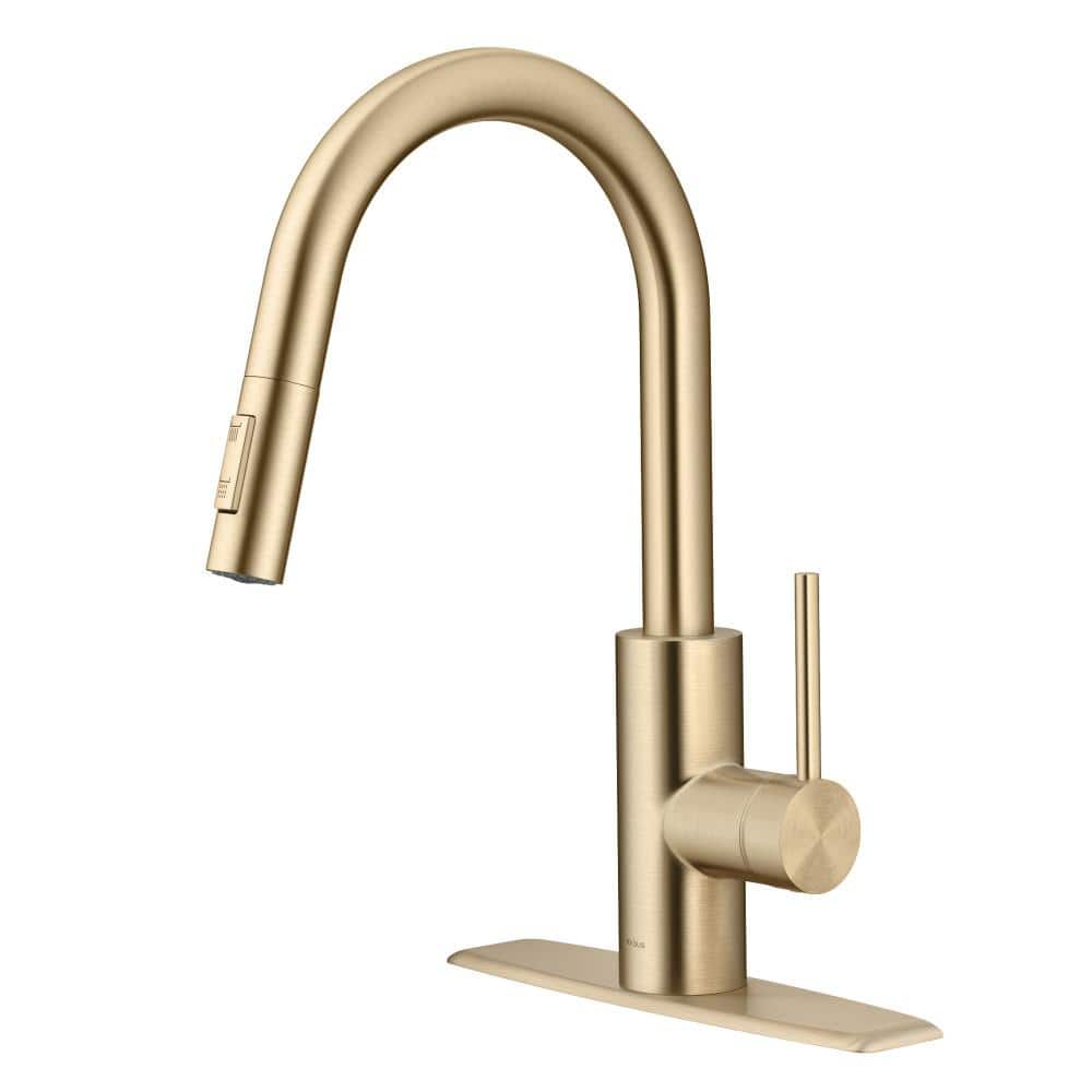 KRAUS Oletto Single Handle Pull Down Sprayer Kitchen Faucet in Spot Free Antique Champagne Bronze KPF-2620SFACB - The Home Depot