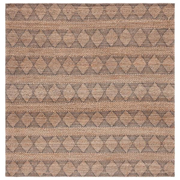 SAFAVIEH Natural Fiber Natural/Black 6 ft. x 6 ft. Abstract Striped Square Area Rug
