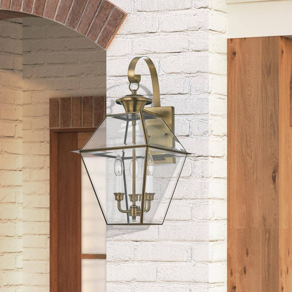 Charleston Elegance Antique Brass 3-Light Outdoor Wall Lantern