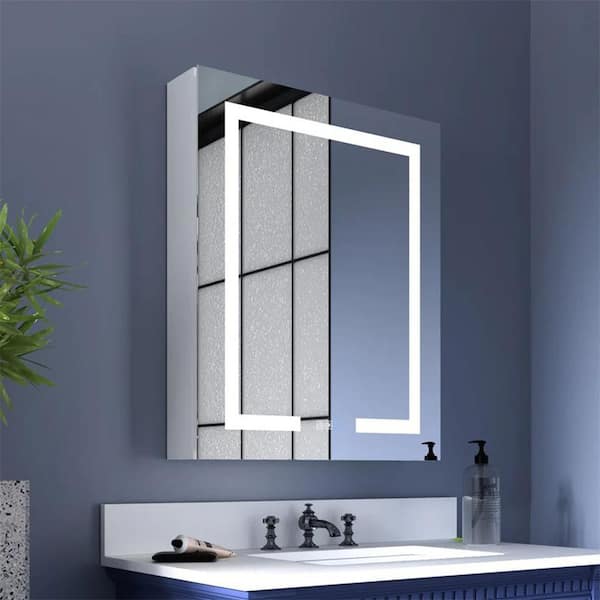 24 in. W x 30 in. H Medium Rectangular Silver Aluminum Right Swing Recessed/Surface Mount Medicine Cabinet with Mirror