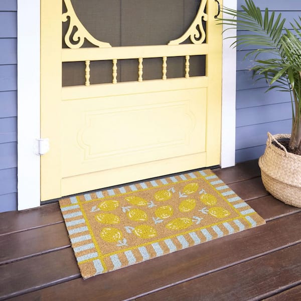 Lemons Yellow/Blue 18 in. x 30 in. Coir Indoor/Outdoor Door Mat