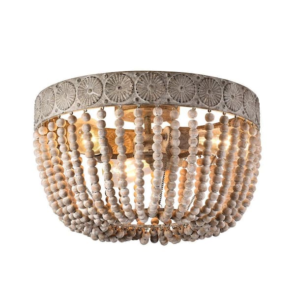 OUKANING Bohemia Wood Beaded Flush Mount Ceiling Light