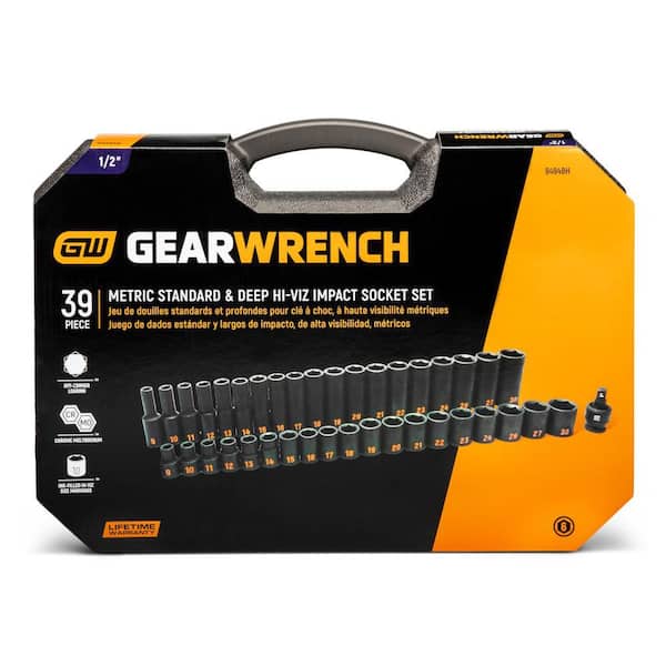GEARWRENCH 1/2 in. Drive 6-Point Metric Hi-Viz Standard and Deep