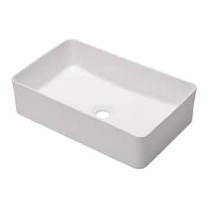 24 in. Bathroom Sink White Ceramic Rectangular Vessel Sink without Faucet