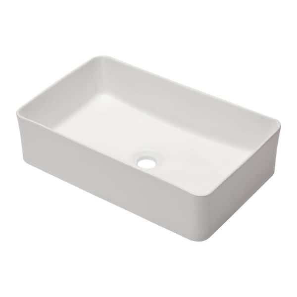 Sarlai 24 in. Bathroom Sink White Ceramic Rectangular Vessel Sink without Faucet