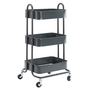 3-Tier Metal Utility Cart, Kitchen Cart Wheels Storage Shelves Organizer Trolley Cart Home Kitchen Bathroom, Gray