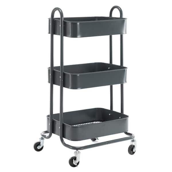 Tatayosi 3-Tier Metal Utility Cart, Kitchen Cart Wheels Storage Shelves Organizer Trolley Cart Home Kitchen Bathroom, Gray
