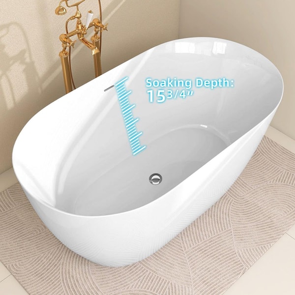 Zey 47 in. x 27.5 in. Acrylic Freestanding Soaking Bathtub Flatbottom Stand Alone Small Tub with Pop-Up Drain in White