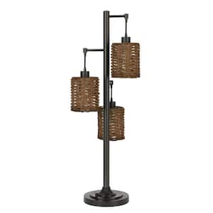 Charlie 37.5 in. Bronze Integrated LED No Design Interior Lighting for Living Room with Bronze Rattan Shade
