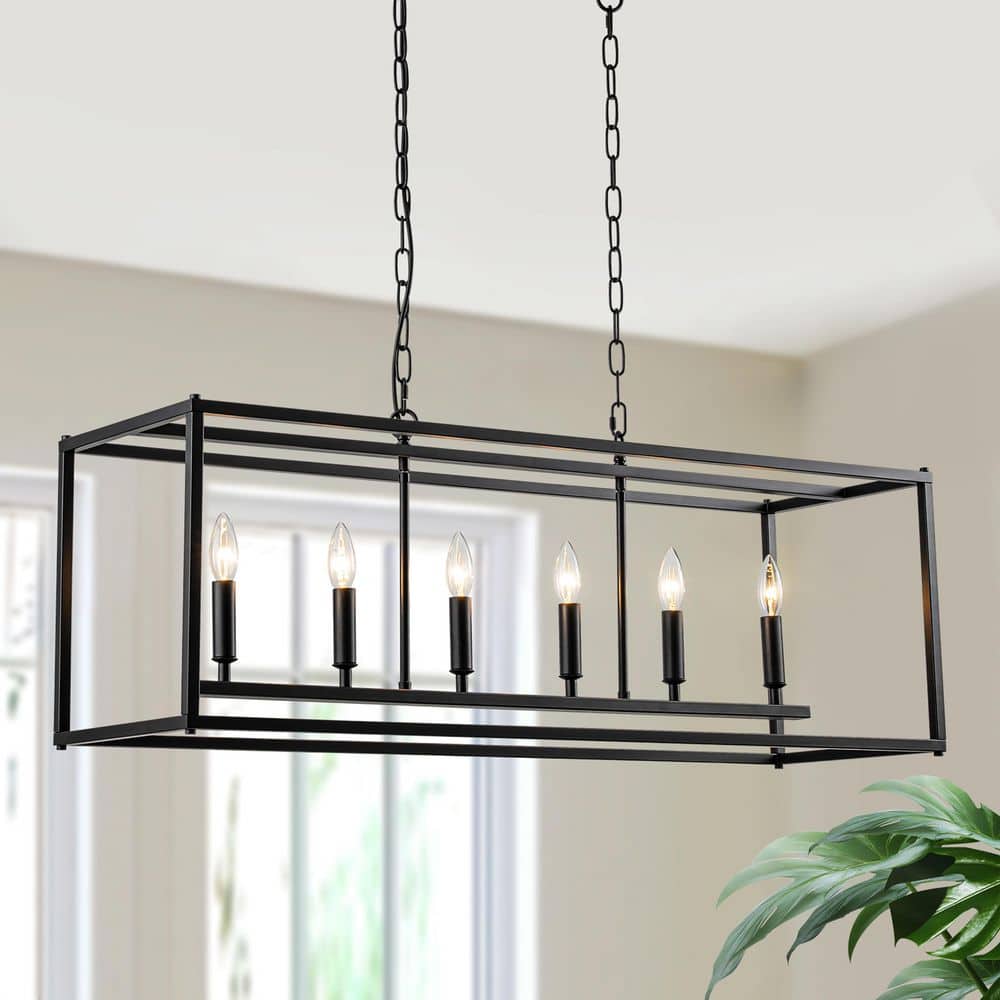 6-Light Matte Black Modern Industrial Geometric Pendant Light 6 Lights Farm