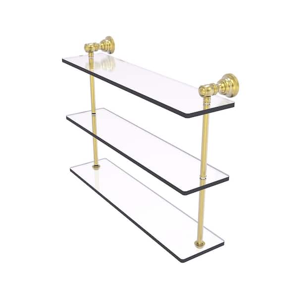 Allied Brass Carolina 22 in. x 1 6 in. x 5.54 in. Brass Rectangular Triple Glass Shelf in Satin Brass