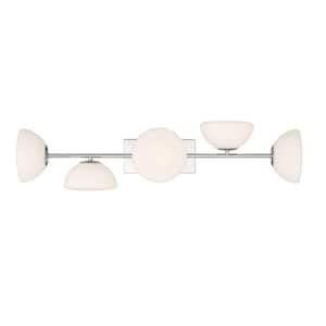 Zio 36 in. 5-Light Polished Nickel Retro Modern Vanity Light with Etched Opal Glass Shades