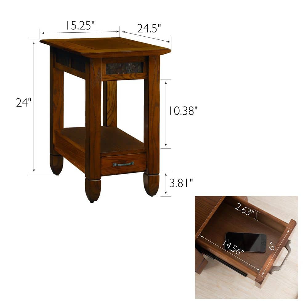 Rustic Oak and Slatestone Square Chairside End Table