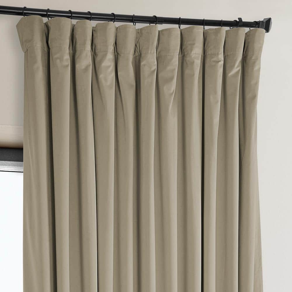 Light Beige Velvet Room Darkening Curtain Panel, 100W x 84L