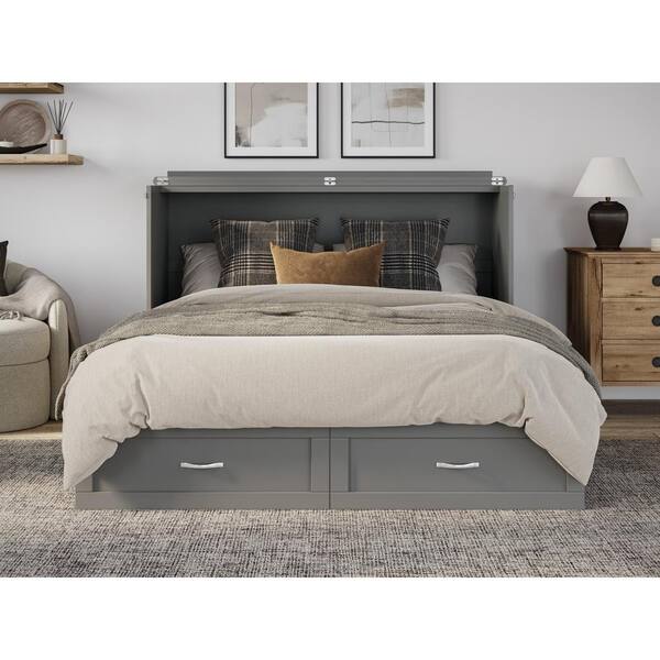 AFI Raleigh Queen Grey Wood Murphy Bed Chest with Mattress 