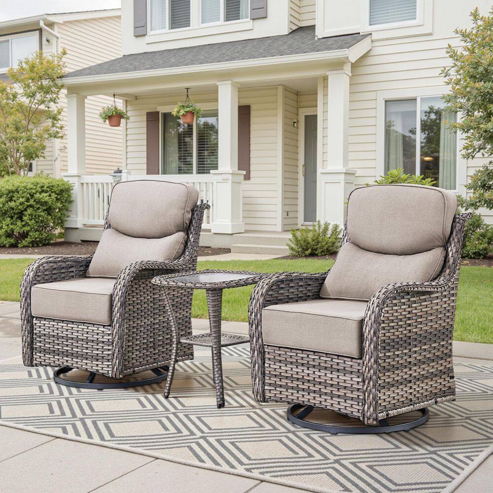 MoonLuxe Gray Swivel Glider Wicker Patio Conversation Set with Beige Olefin 6 In. Thick Cushions/Side Table (3-Piece) price history on PriceWatchPro