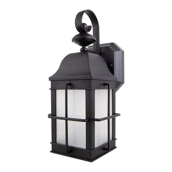 SOLUS New Town 15 in. Black Composite Outdoor Hardwired Lantern Sconce with Frosted Diffuser 4000K LED