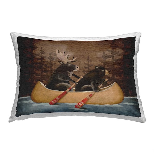 Rustic Animals Canoe Brown Rectangular Outdoor Throw Pillow