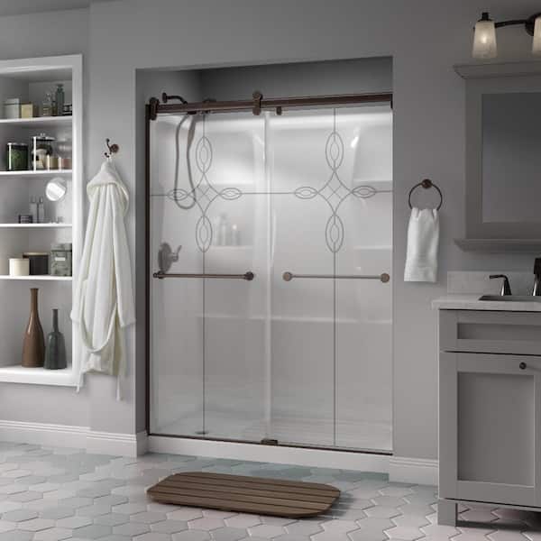 Delta Crestfield Contemporary 50-1/8 to 58-1/2 in. W in. x 71 in. H Frameless Sliding Shower Door, Bronze, Tranquility Glass
