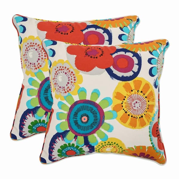 Pillow Perfect Floral Blue Square Outdoor Square Throw Pillow 2-Pack