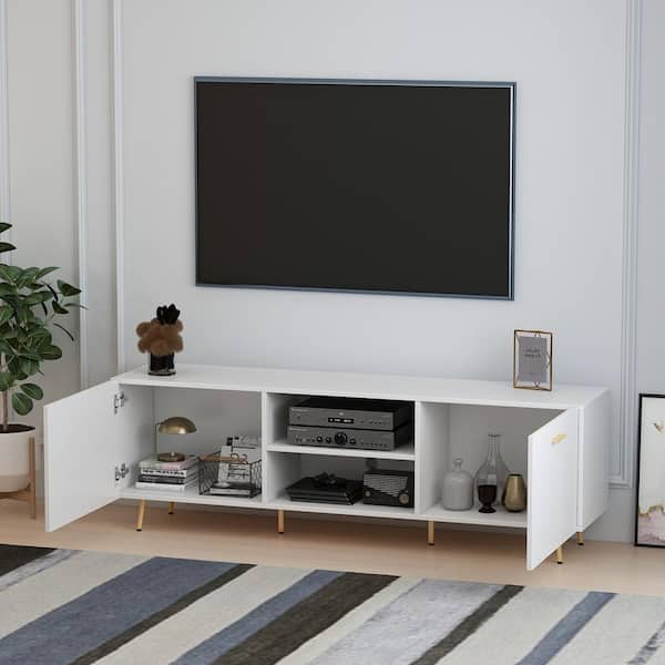 FUFU&GAGA 69 in. W White Wood TV Stand Console Entertainment Center for TV up to 75 in.