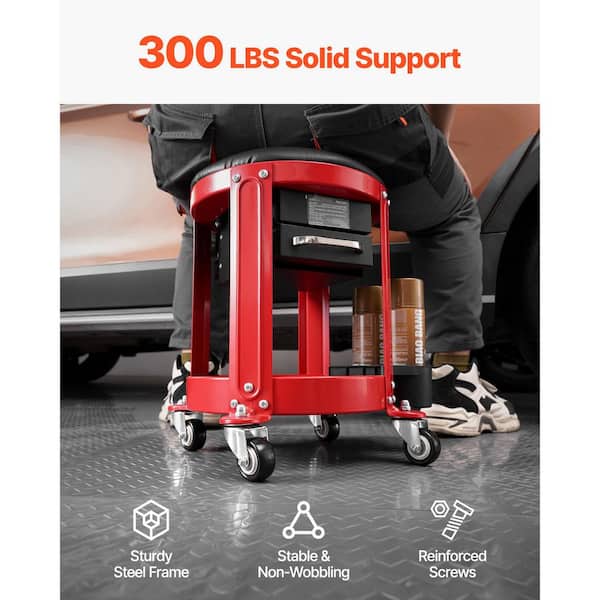 Uline Rolling Stool Uline Rolling Tool Seat, Red, H-7355R NEW