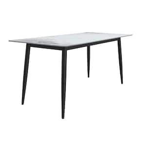 Zayle Dining Table with a 55" Sintered Stone Rectangular Wide Tabletop and Black Steel Base in Medium Grey