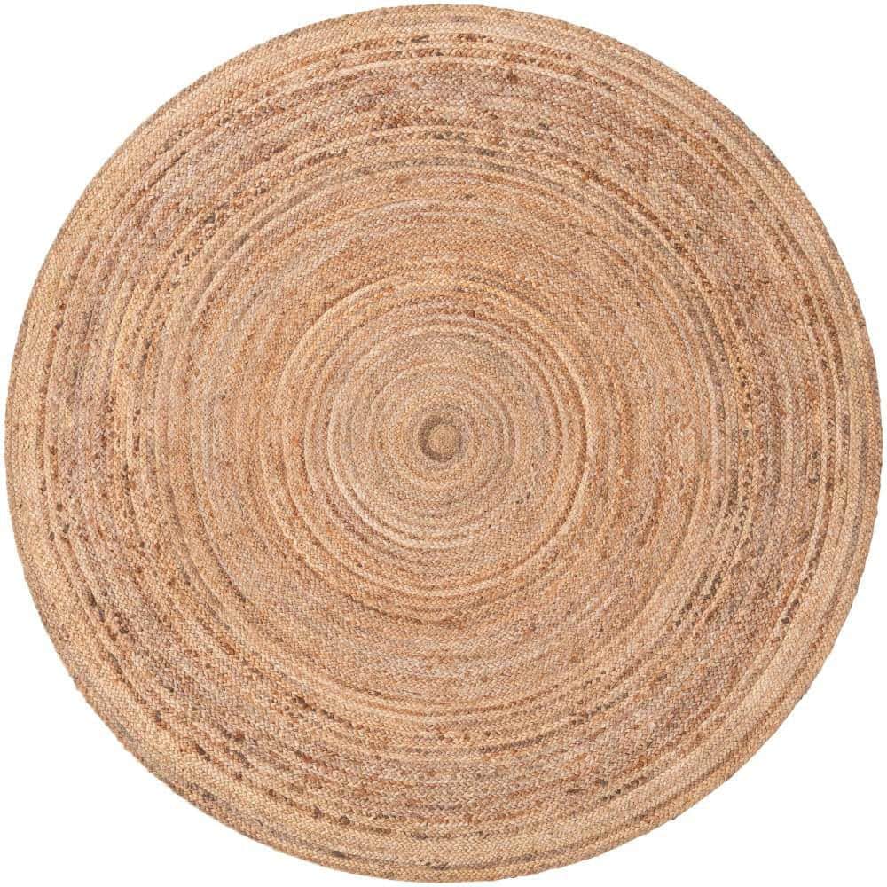 Handmade Round Braided White and Brown Rug - Stain-resistant and Easy Care