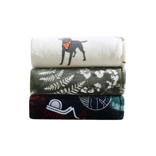 Eddie Bauer Dogs With Scarves Grey Ultra Soft Plush Fleece Twin