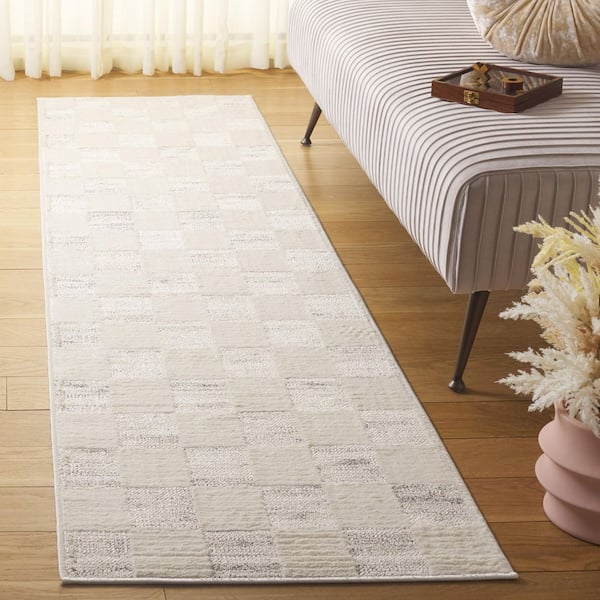 Elmhurst 2 ft. x 8 ft. Ivory/Gray High-Low Checkered Runner Rug