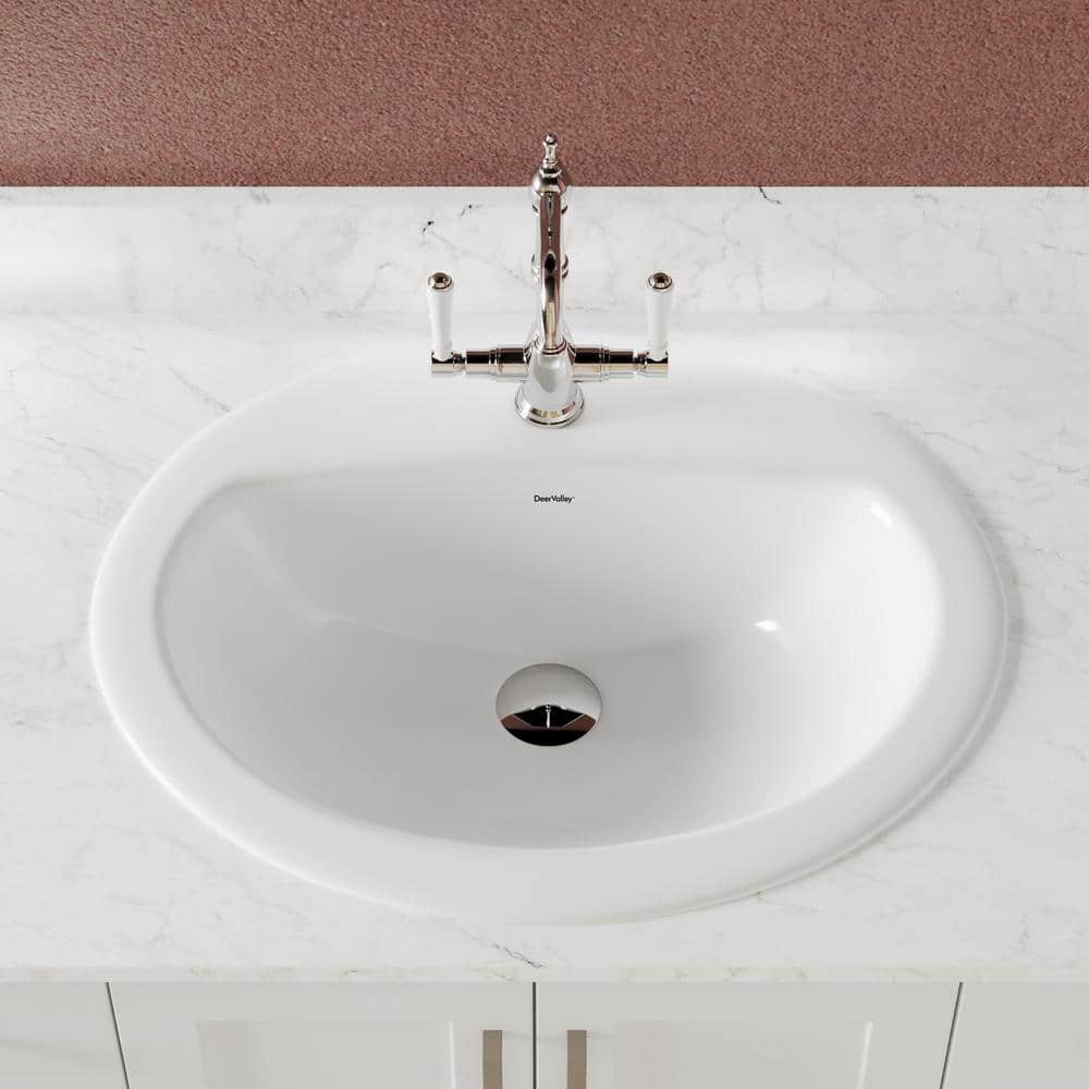 20'' x 17'' White Ceramic Oval Drop-In Bathroom Sink