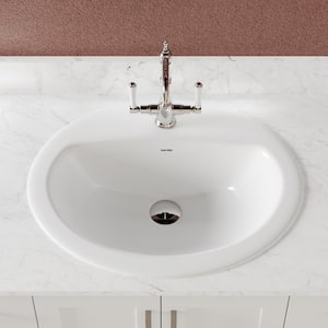 20.3 in. L x 17 in. W Drop-In Oval Vitreous China Bathroom Sink in White with Overflow and Single Faucet Hole