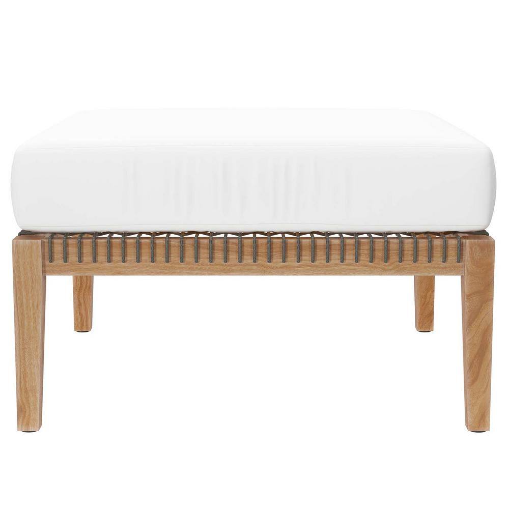 Clearwater Grade A Teak Wood Outdoor Ottoman with Gray White Cushion