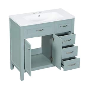 36 in. W Single Sink Freestanding Green Bath Vanity with White Ceramic Top Unassembled