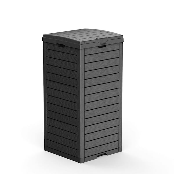 31 Gal. 16 in. W x 16 in. D x 34 in. H Black Waterproof Resin Outdoor Trash Can Storage with Tiered Lid and Drip