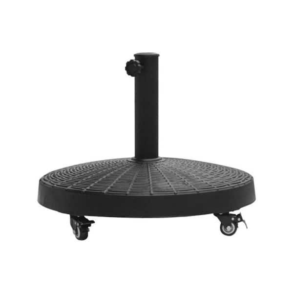 50 lbs. Steel Tube and Resin Base Patio Umbrella Base with 4-Wheels with Brakes in Black