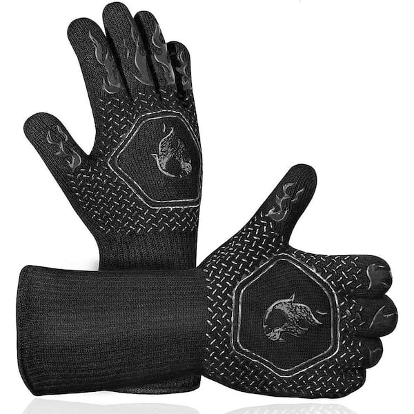 1472℉ High Temp Resistance Fireproof Grilling Gloves for Grill Smoking Barbecue, Black
