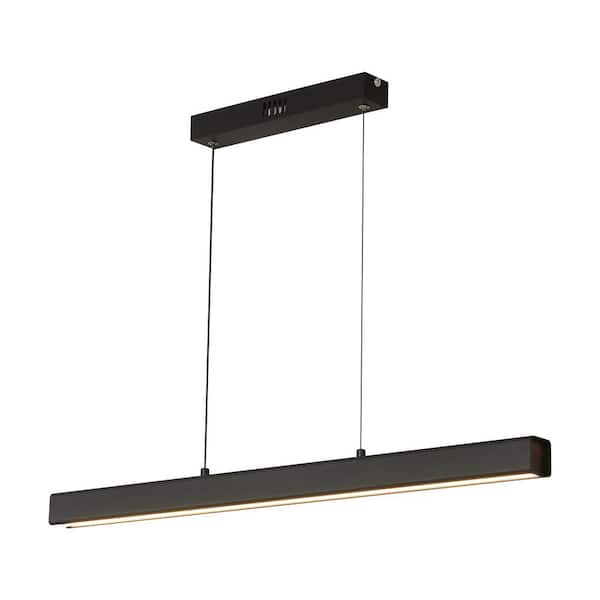 OUKANING 39.3 in. 20-Watt 1 Light Black Modern Island Shaded Dimmable Integrated LED Pendant Light for Kitchen, Dining Room