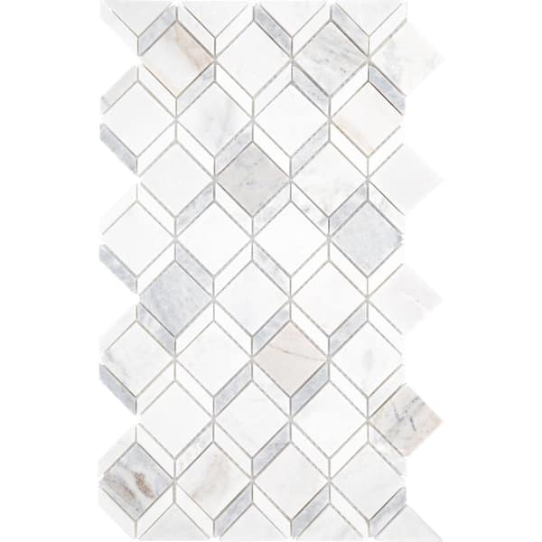 Xpress Mosaix Perfect-Fit Coastal Marble 2-3/4 in. x 4-1/2 in. Marble Diamond Geometric Mosaic Sample Tile