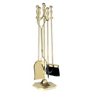 Polished Brass Finish 5-Piece Fireplace Tool Set with Heavy Weight Steel Construction