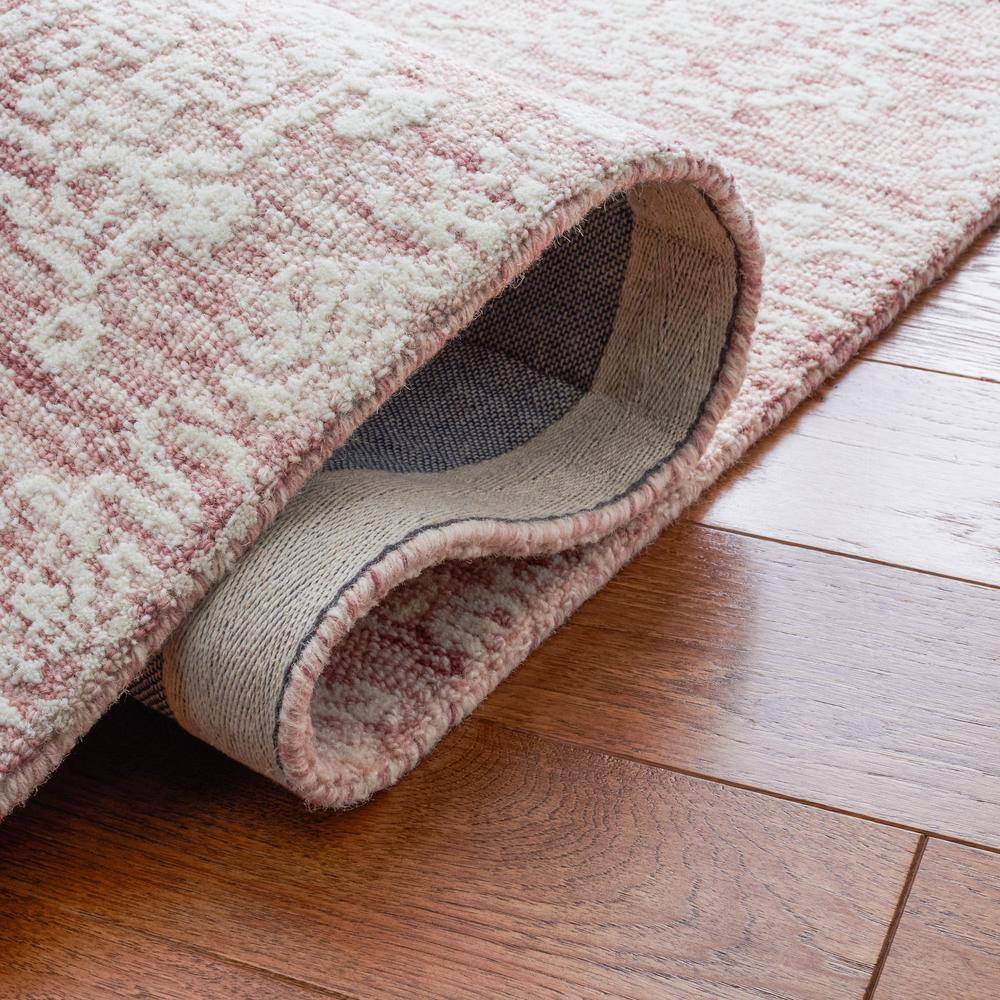 Ivory and Pink Floral Hand-Tufted Wool Square Rug