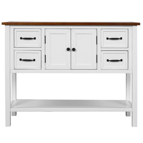 Raised kitchen island table COUNTRY style console in white SHABBY solid  wood drawers and open shelf 200x80xh96 cm