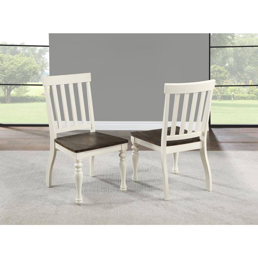 White and Mocha High Back Wood Side Chair Set