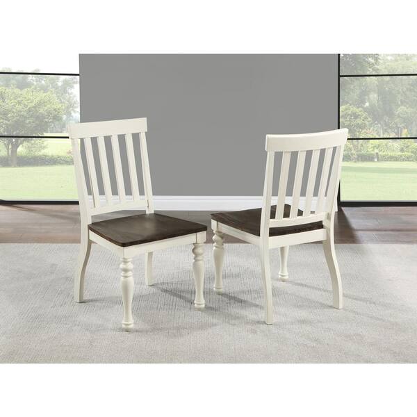 Joanna Ivory and Mocha Brown Wood Side Chair Set of 2