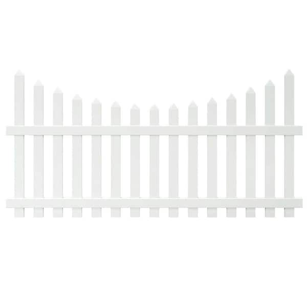 Veranda Glendale 4 ft. H x 8 ft. W White Vinyl Scalloped Top Spaced Picket Fence Panel with 3 in. Unassembled Pointed Pickets