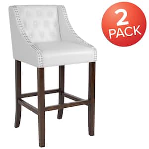 30 in White Leather Bar Stool (Set of 2)