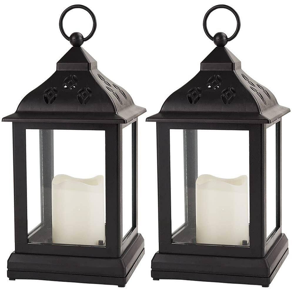 9.5 in. Vintage Decorative Candle Lantern with LED Flickering Flameless Candle, Indoor Hanging Lanterns, Black (2-Pack) price history on PriceWatchPro