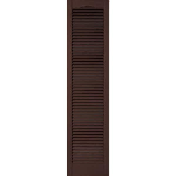 Ekena Millwork 12 in. x 38 in. Lifetime Vinyl Custom Cathedral Top All Open Louvered Shutters Pair Federal Brown