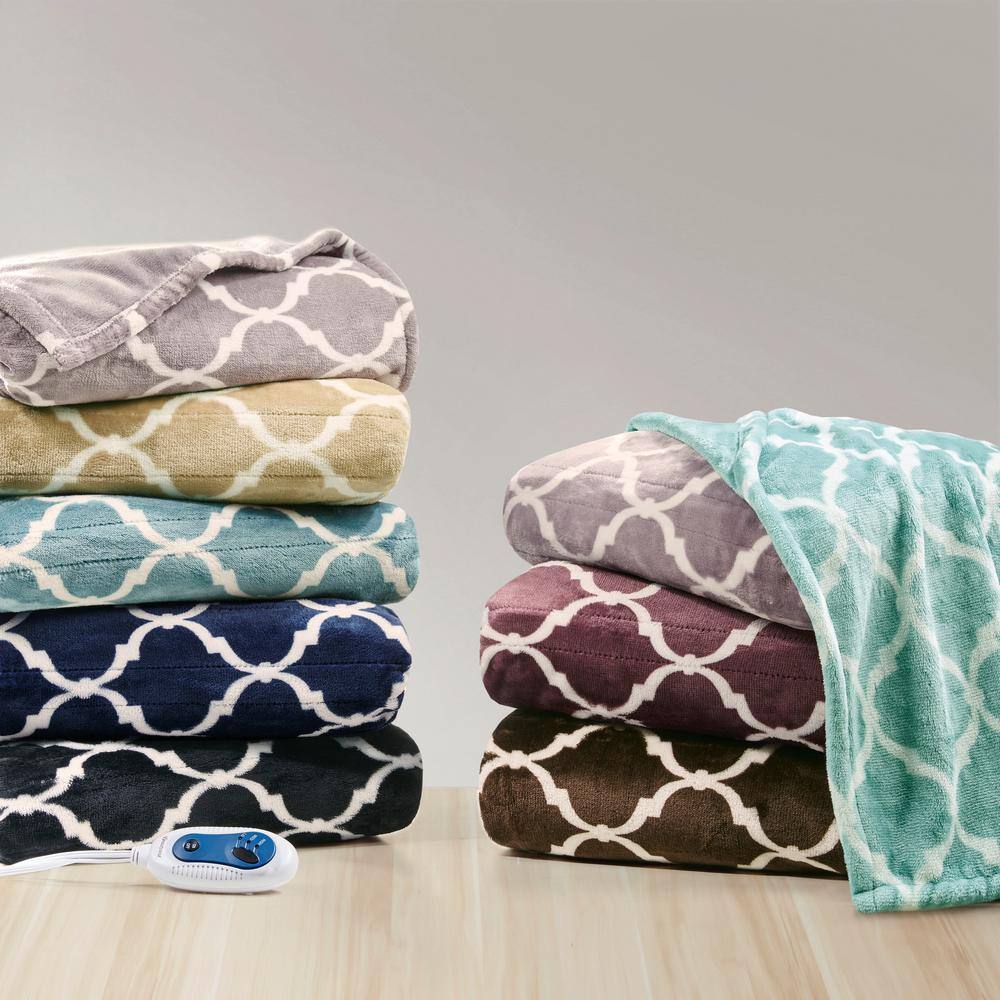 Indigo and White Oversized Plush Heated Throw Blanket 60x70"