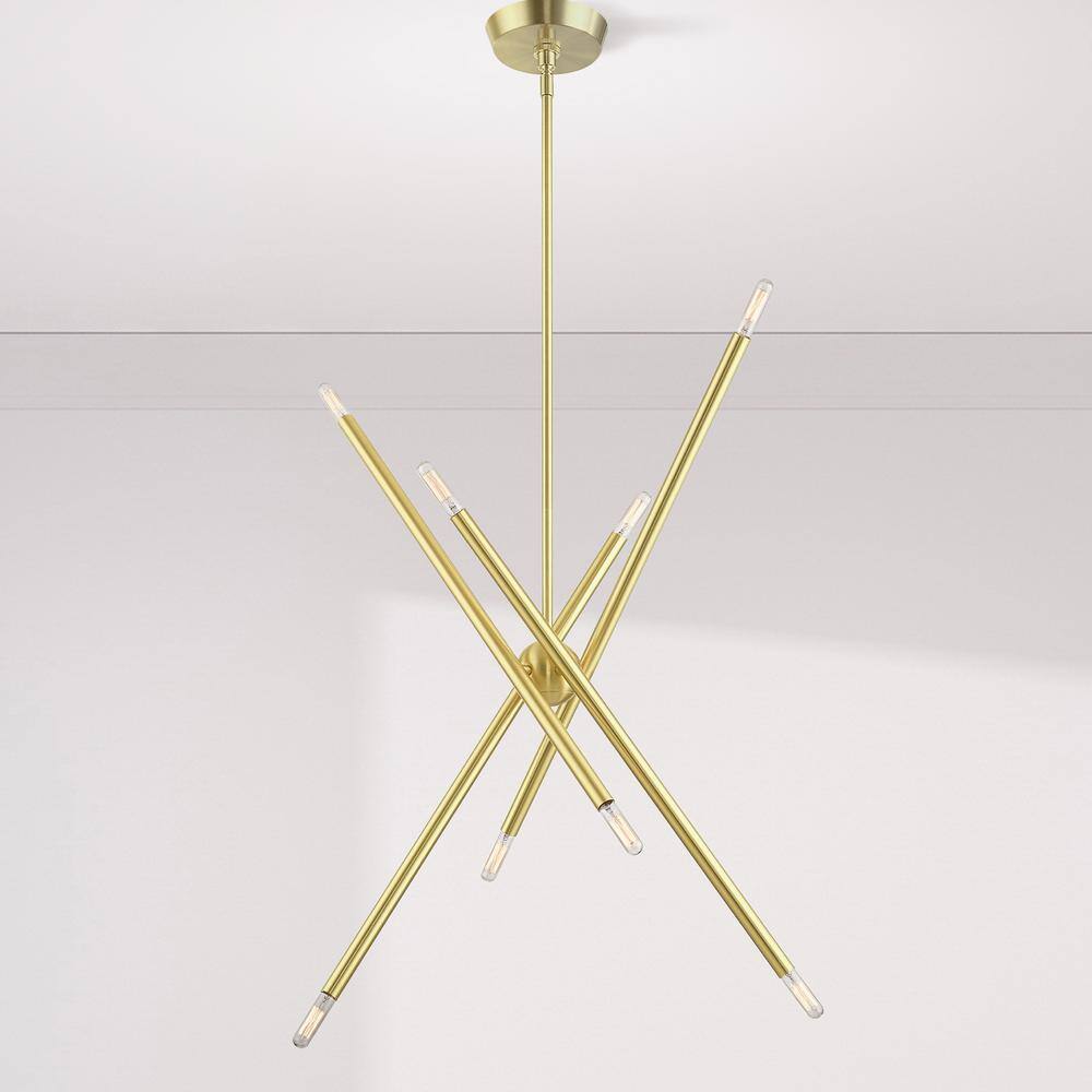 Soho Satin Brass 8-Light Linear Chandelier with Crystal Accents